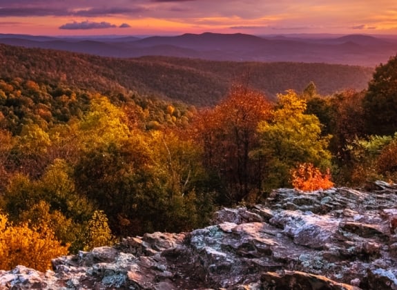 Shenandoah National Park landscape view at sunset