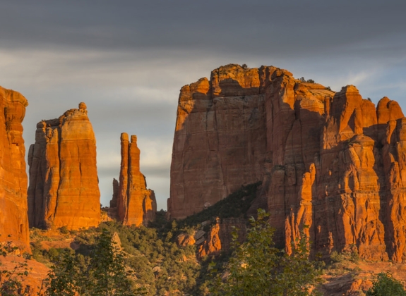 Cathedral Rocks at Sunset with Moon