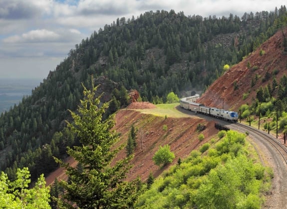 Amtrak's California Zephyr on a hillside