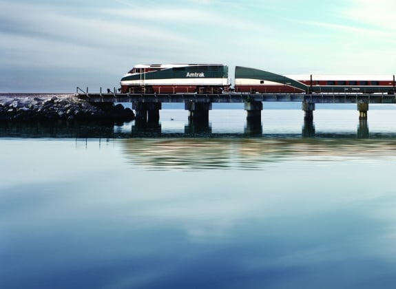 amtrak cascades train route on bridge