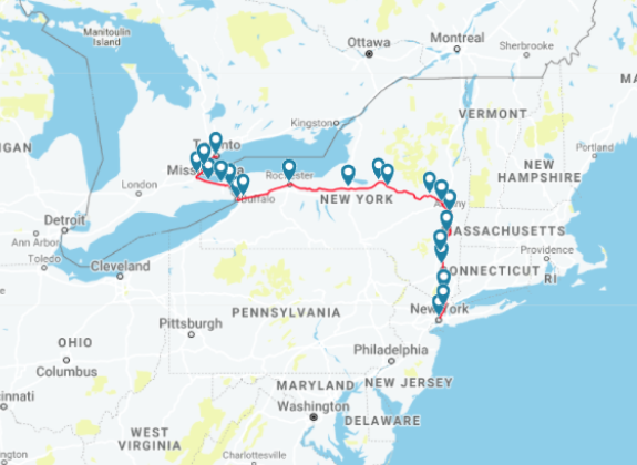 map of famous Amtrak Maple Leaf route