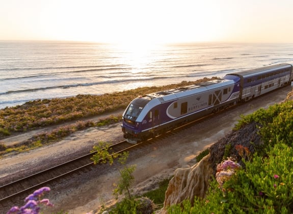 pacific surfliner on californian coast with ocean view