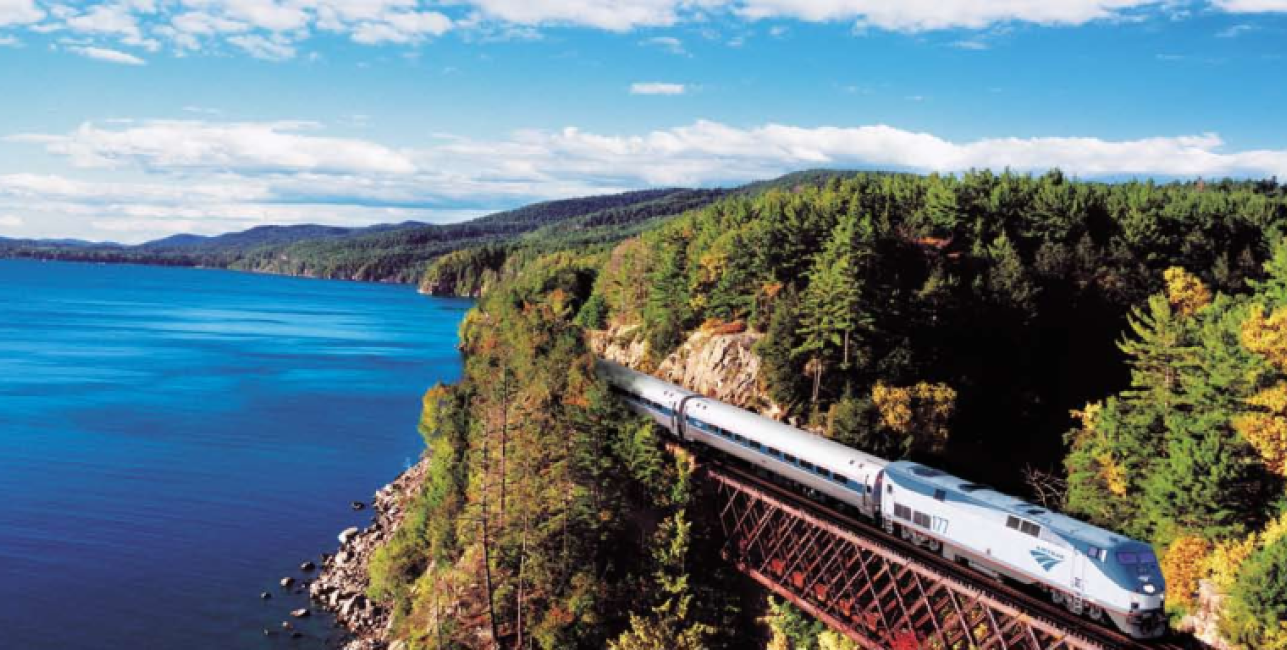 amtrak adirondack train on bridge