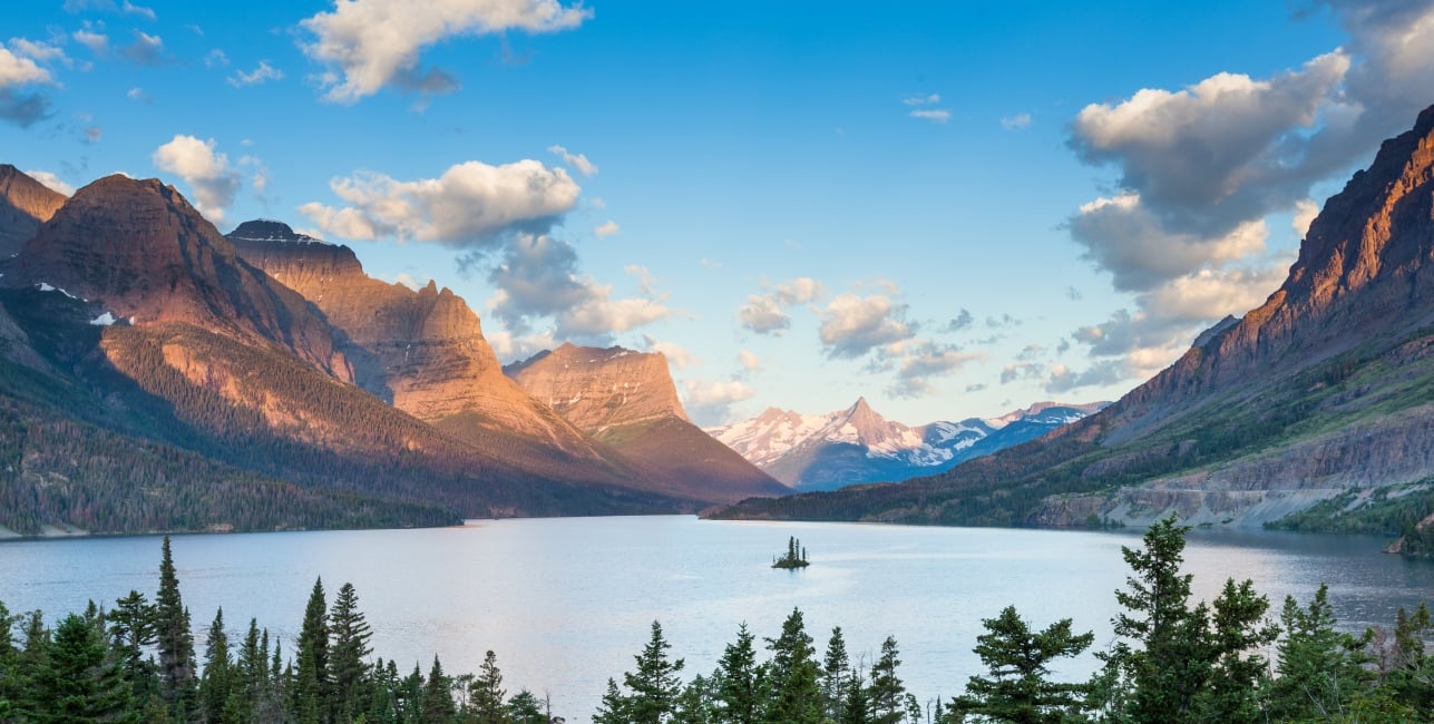 glacier national park lake at sunset