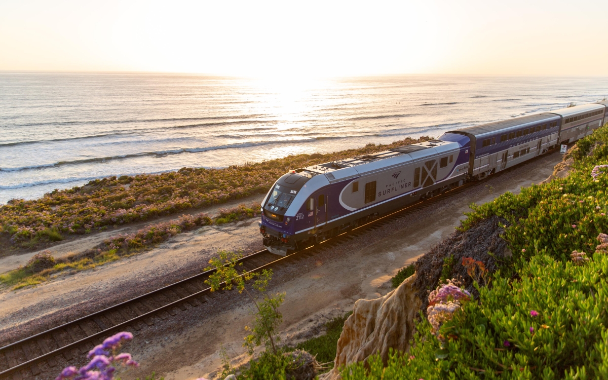 pacific surfliner on californian coast with ocean view