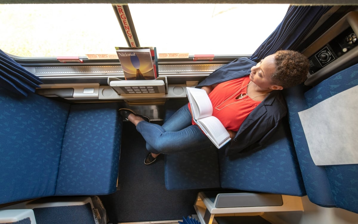 woman reading in an Amtrak Roomette