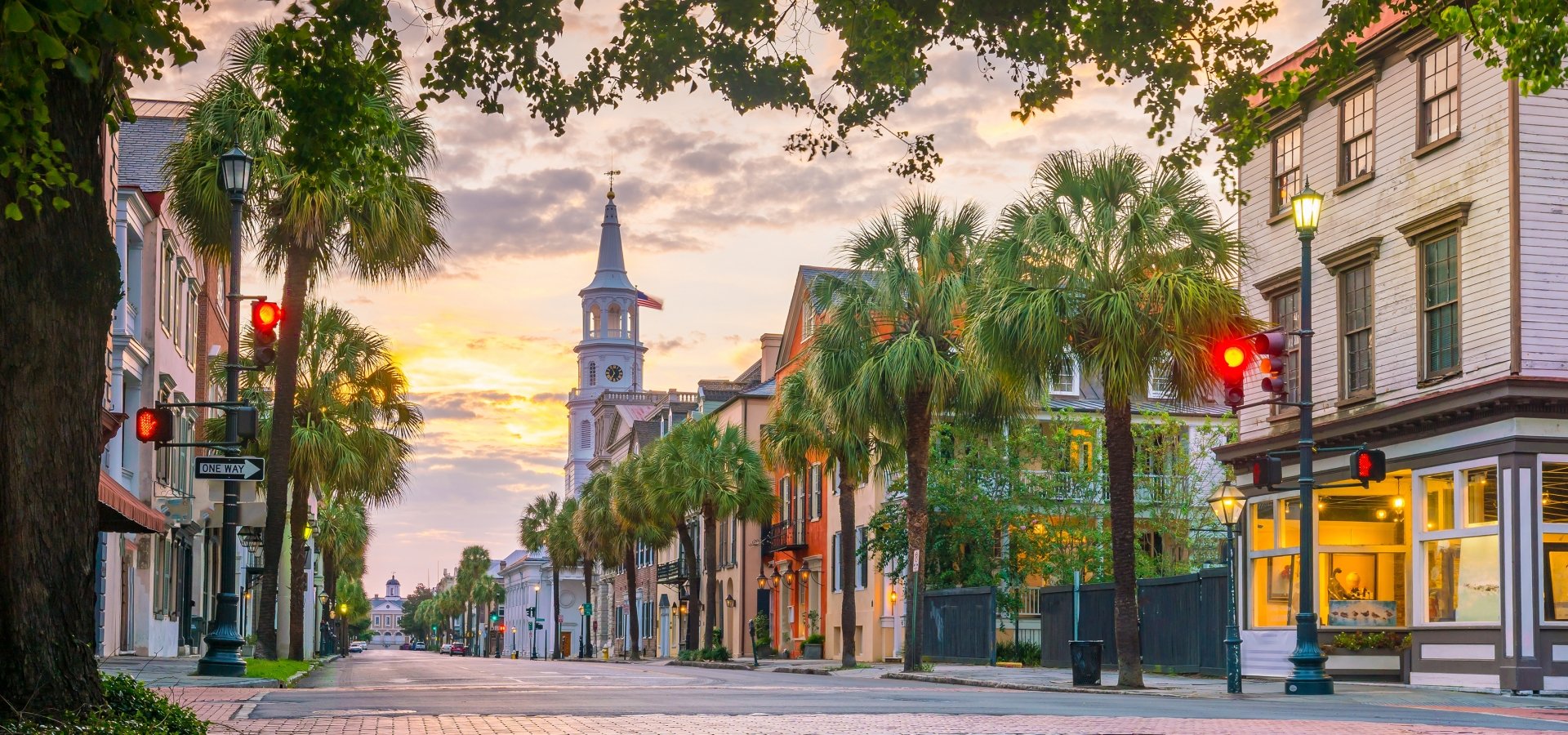 Historical downtown area of Charleston, South Carolina, USA at twilight.