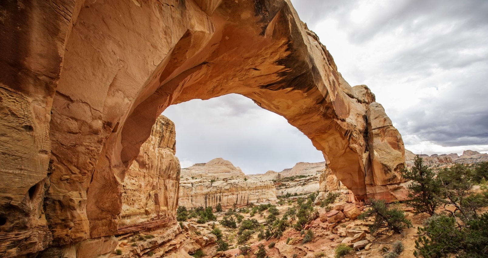 Spectacular view to Hickman Natural Bridge in Capitol reef National park in Utah, USA