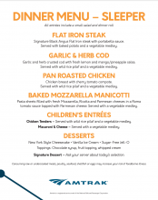 auto train sleeping car menu