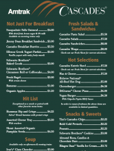 Amtrak Cascades Menu