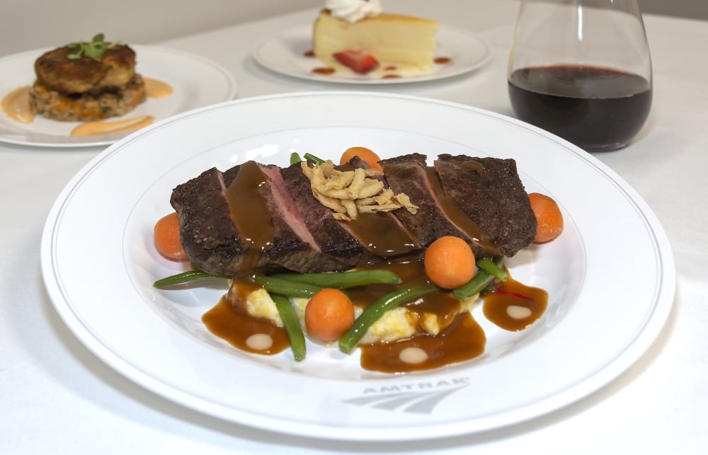 onboard amtrak traditional dining - steak meal
